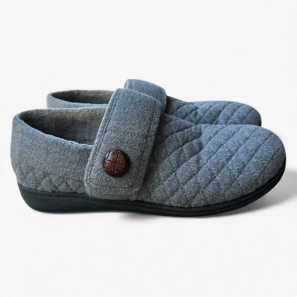Vionic Jackie Quilted Slippers Gray Orthotic Comfort Size 8 Neutral Loungewear